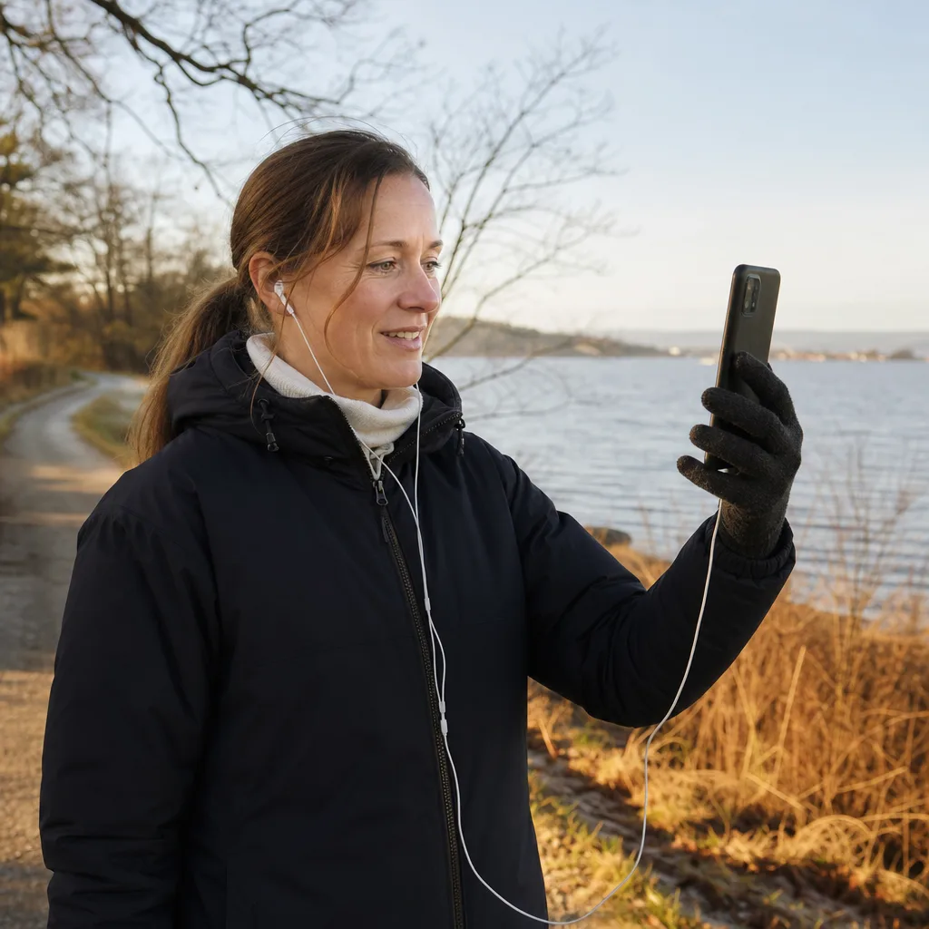 Person som streamar video på mobilen i soffan hemma och samtidigt delar internet till en laptop