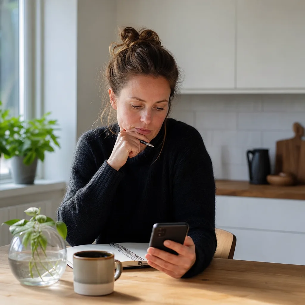 Person väljer mobilabonnemang i mobilen och jämför två SIM-kort på samma nät