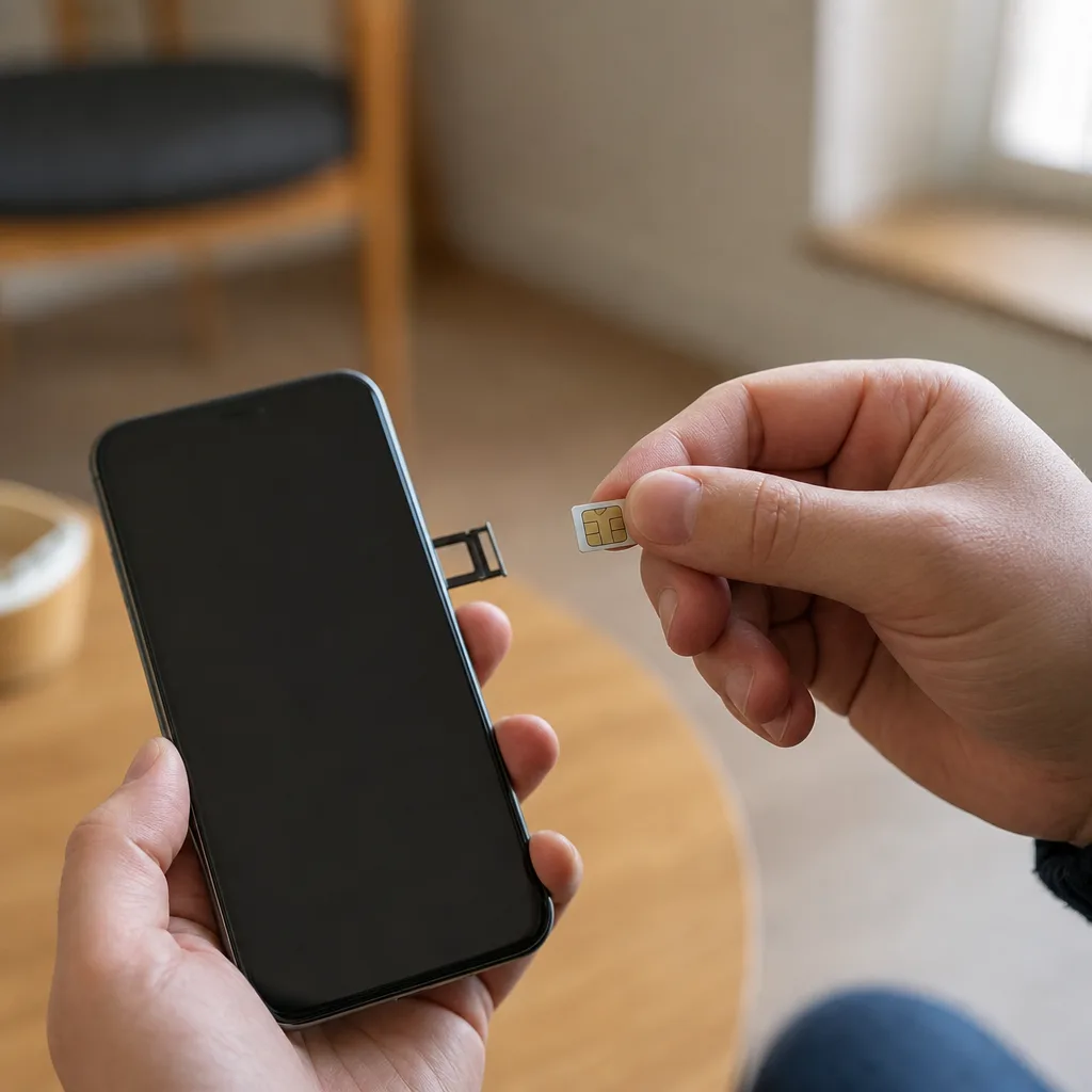 Person fyller på surf på mobilen och jämför kontantkort mot ett mobilabonnemang