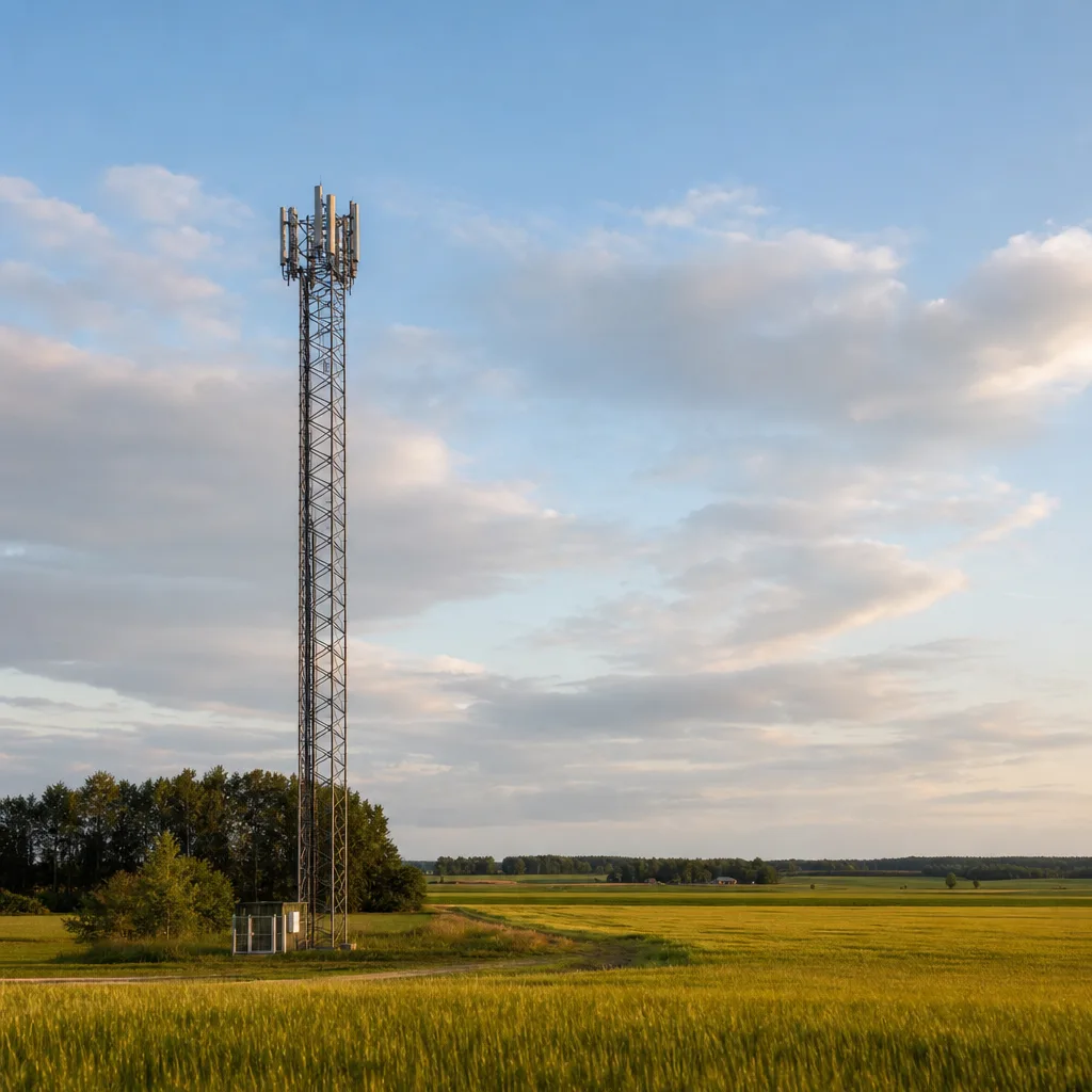 Mobilmast i ett svenskt landskap som operatörerna i Telenors nät delar på