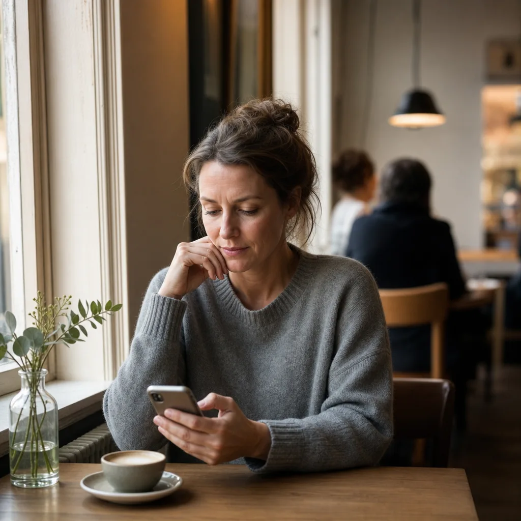 Person använder mobilen utomhus med full täckning på Telenors nät